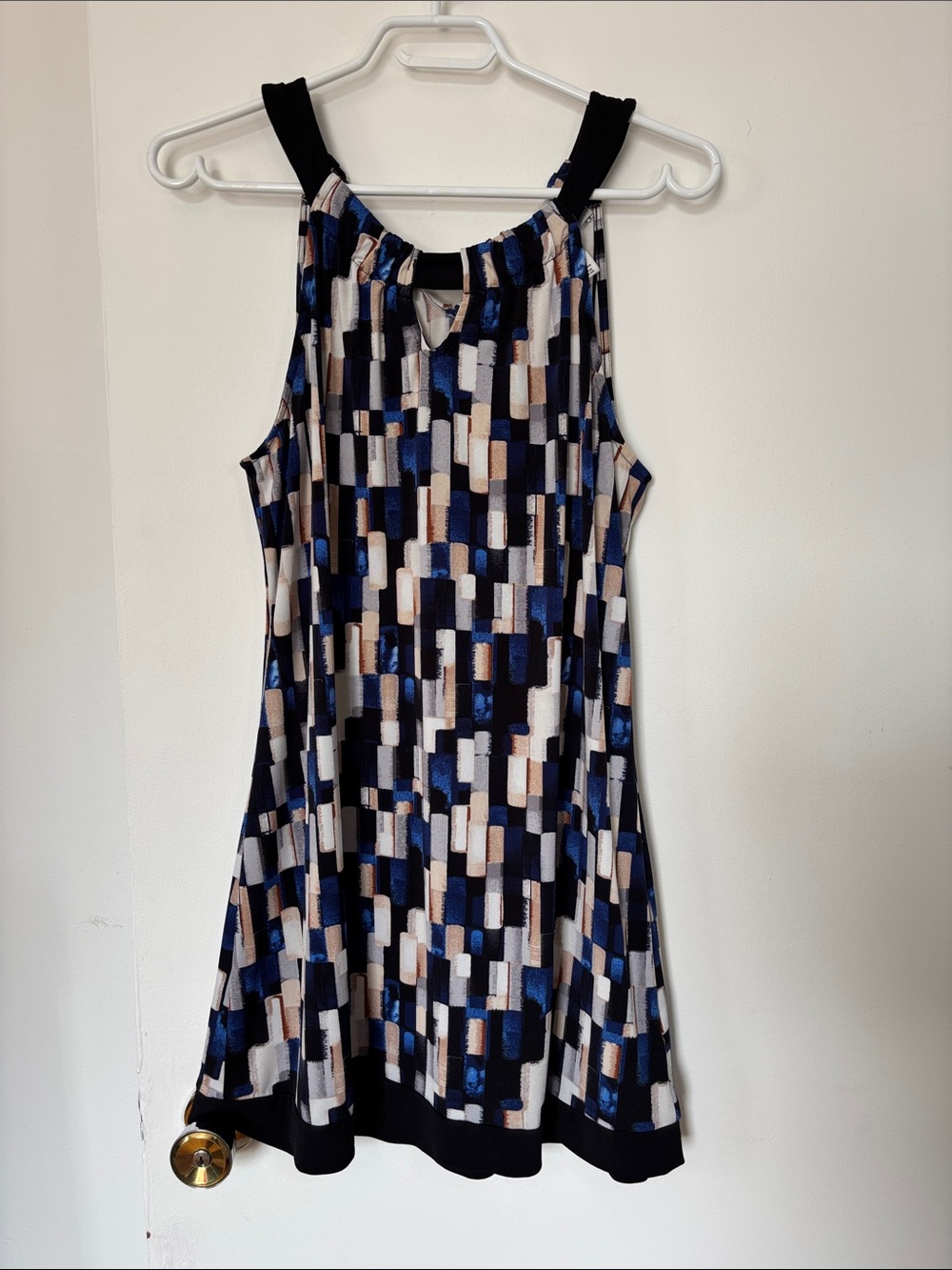 White House Black Market Blue, Black & Cream Geometric Sleeveless Dress